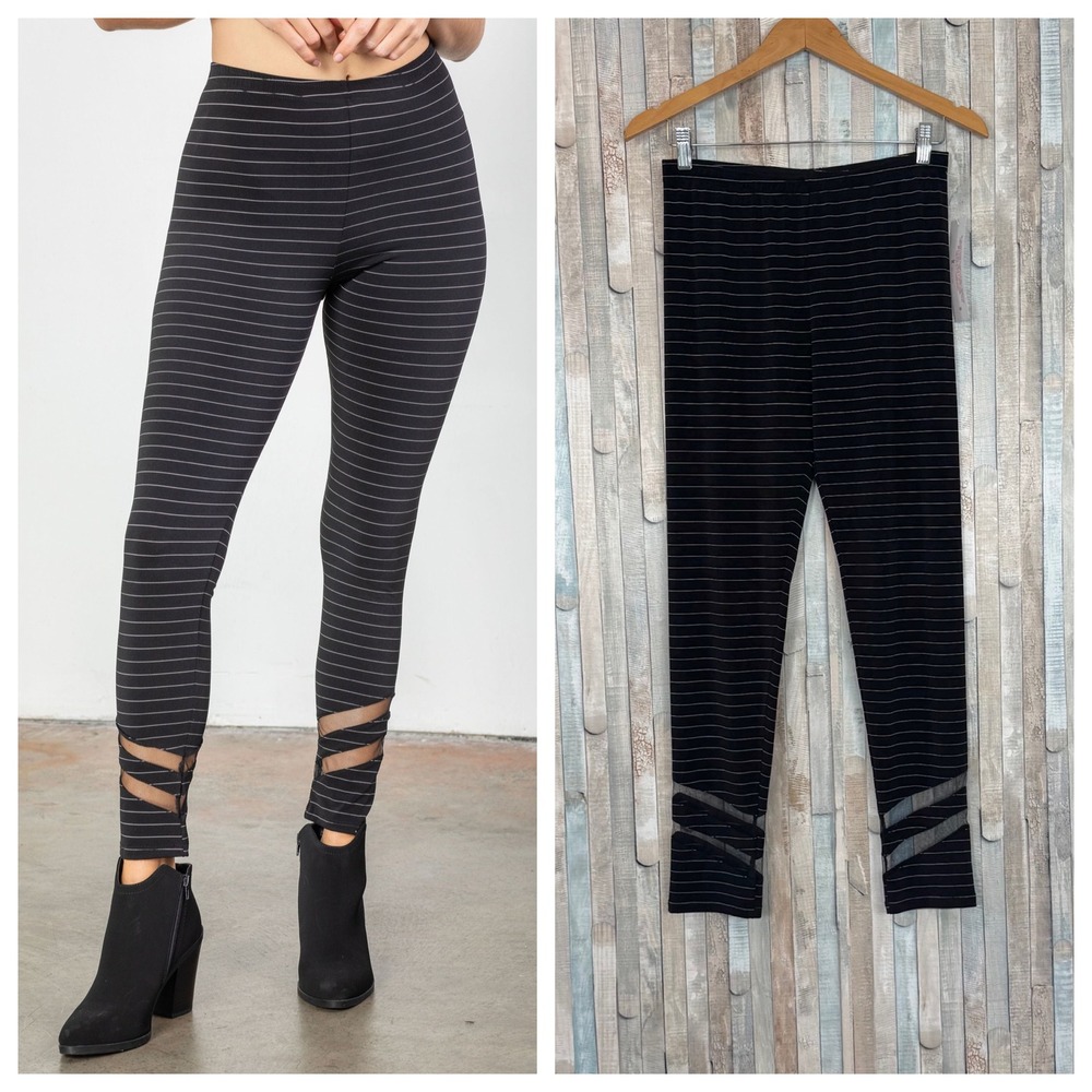 New IC Connie K Collection M Mesh Stripe Pinstripe Leggings Pull On Slim Pant